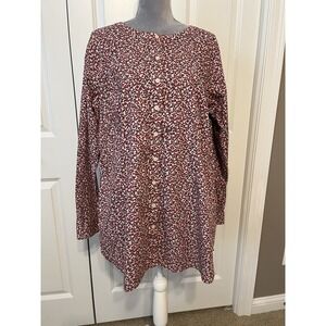 Duluth Trading Floral Pink Long Sleeve Tunic Top‎ Blouse XL Prairie Mom